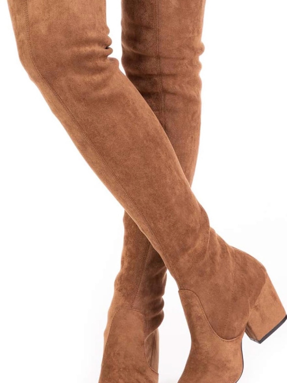 Over-the-Knee Suede Block Heel Boots — Brown